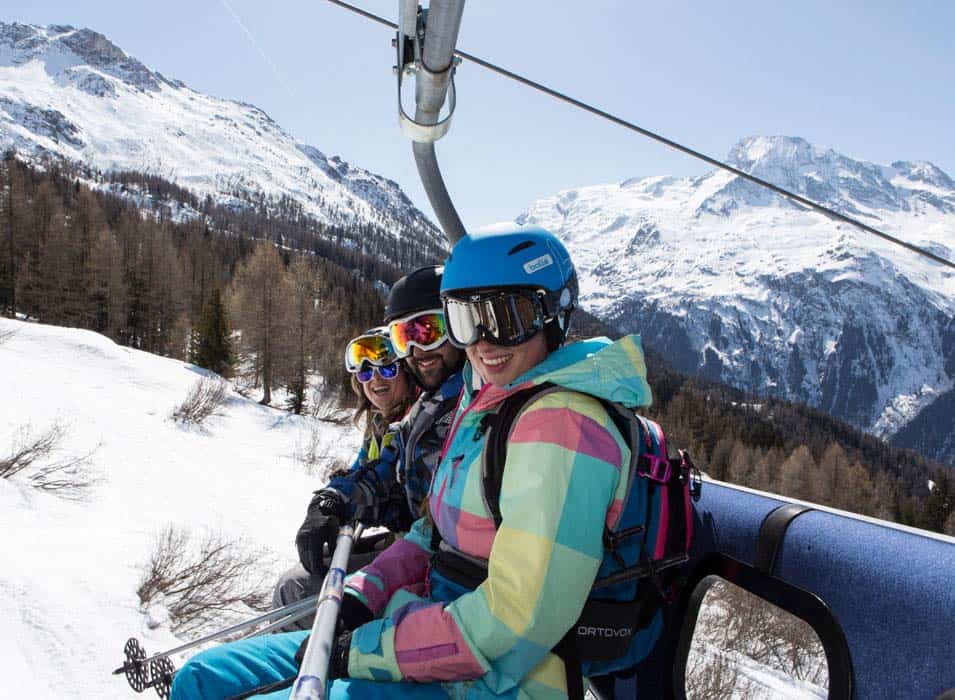 guests on ski lift french alps skiing and yoga holiday