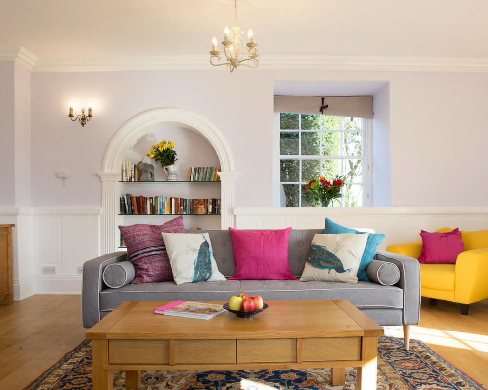 Lounge with sofa and coffee table yoga retreat thrupp