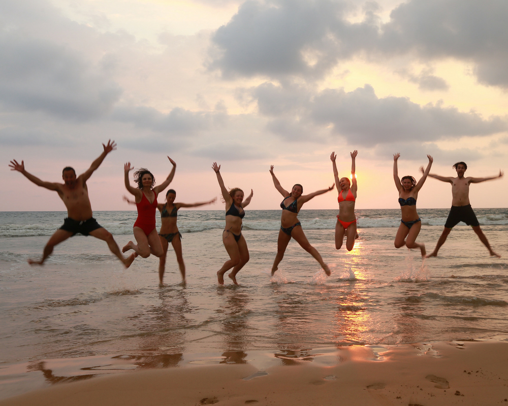 Jumping yogis in sea