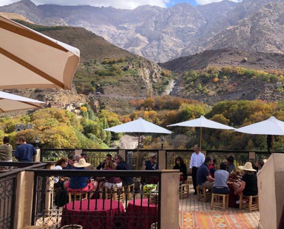 lunch and views of atlas mountains, morocco