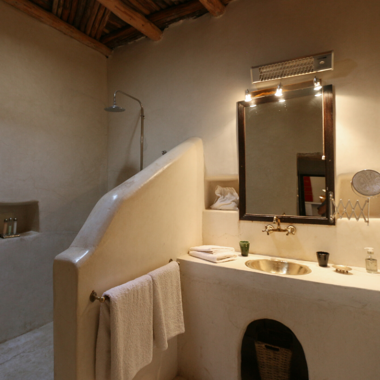bathroom sink, mirror shower yoga holiday Marrakech