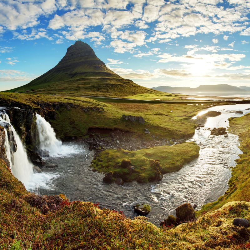 Icelandic landscape waterfall and river adventure yoga holiday Iceland