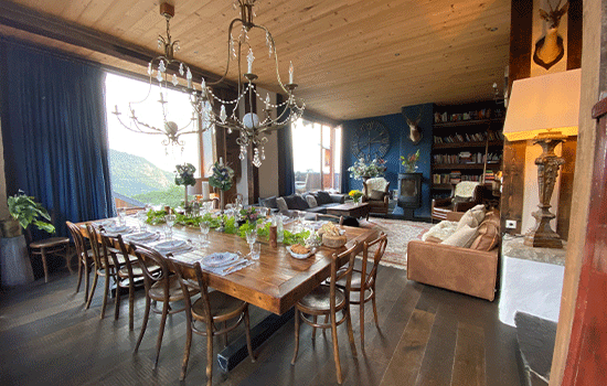 dining and living room french alps yoga holiday