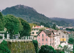 colourful houses and green trees insintra in portugal