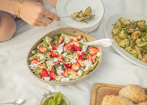 fruit salad bowl and picnic